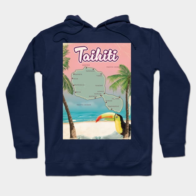 Tahiti Retro travel map Hoodie by nickemporium1